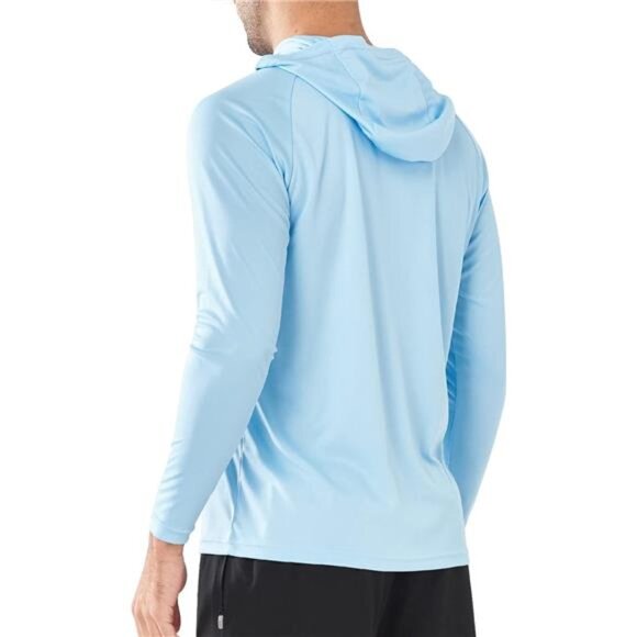 Men's UPF 50+ Hoodie Shirts Long Sleeve Sun Protection Fishing Swim - Picture 3 of 6